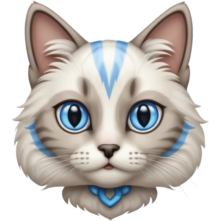 white and gray striped cat with blue eyes emoji