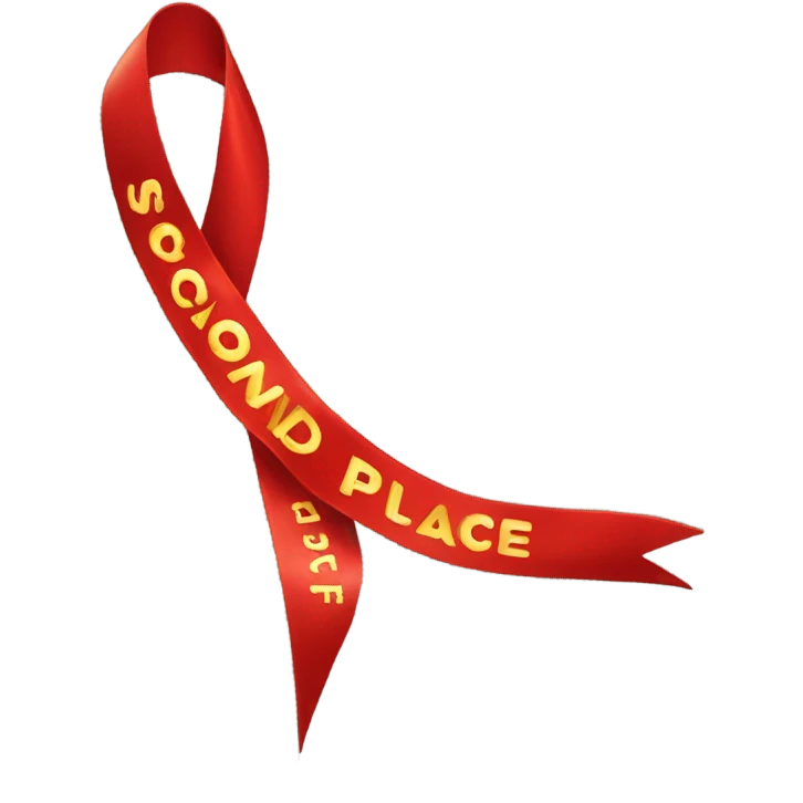 Bright red horse show ribbon that says second place emoji