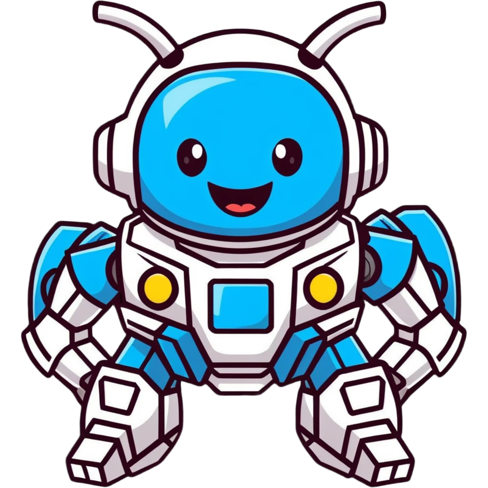 futuristic transformer robot with a big grin laughing emoji