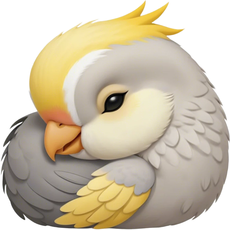 Meme-Worthy Cute Sleeping Cockatiel Portrait Emoji, Head resting peacefully with a contented smile, showcasing a delicate, slender build and a luxuriously soft grey fur with gentle yellow accents, eyes shut in a serene nap, Simplified yet hilariously adorable features, highly detailed, glowing with a soft, drowsy light, high shine, relaxed and utterly lovable, stylized with an air of playful laziness, bright and heartwarming, soft glowing outline, capturing the essence of a comically sleepy cockatiel, so meme-worthy it feels like it could instantly become the next viral sensation of adorable slumber! emoji