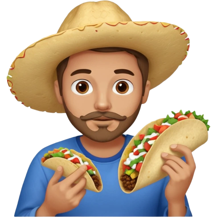White man with brown hair, blue eyes and a gray goatee eating a taco emoji