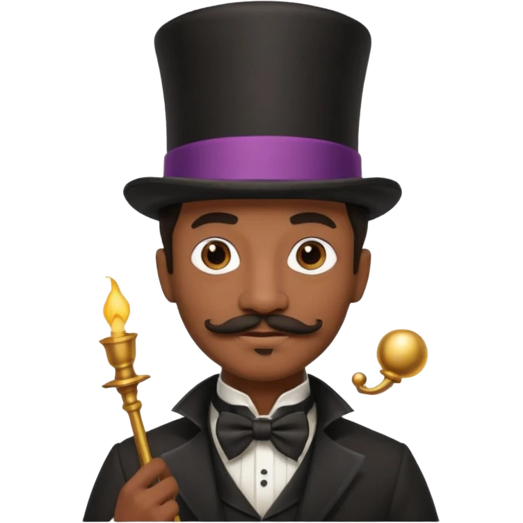 Black male magician, mustache, wearing classic top hat emoji