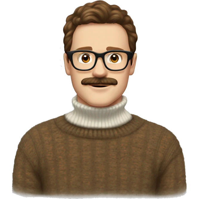 Pale guy brown hair glasses van dyke moustache Fluffy turtleneck sweater  emoji