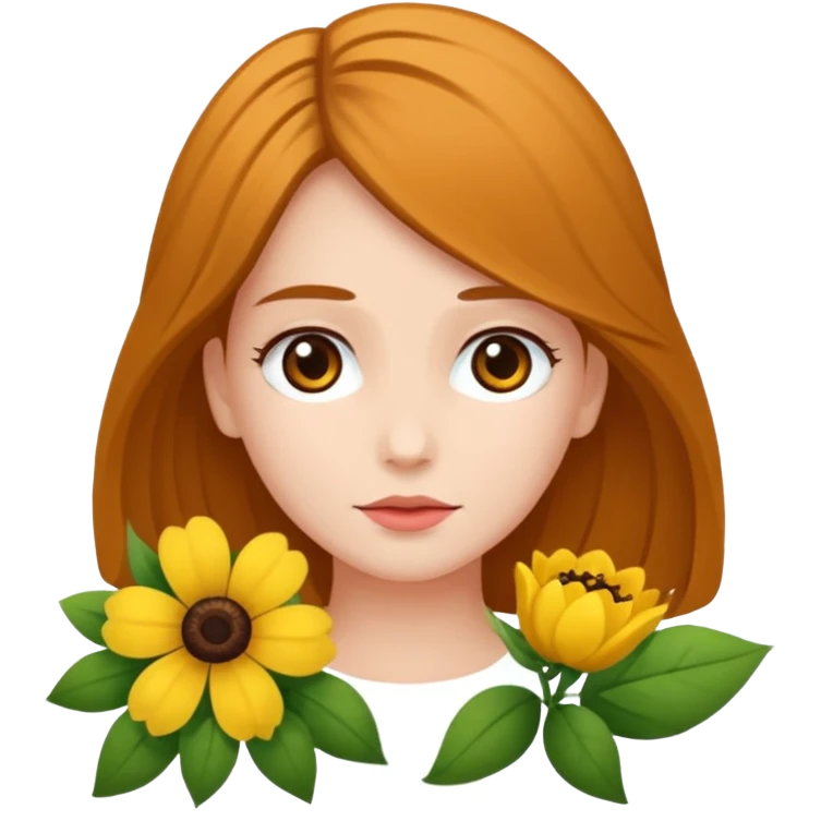 Ein braunhaariges Mädchen (glatte Haare ) mit einen Blume hinter dem ohr lange haare zur Seite kuckend  emoji