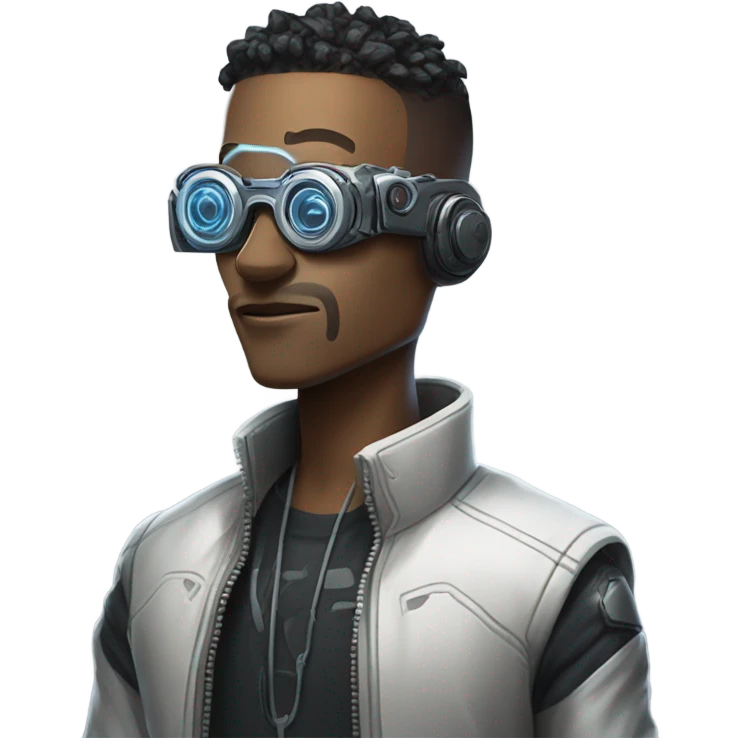 netrunner, cyberpunk hacker with mechanical glasses, cyborg body emoji