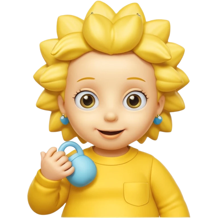 A 3D cartoon baby character fully yellow skin, styled like Maggie Simpson, with pacifier, big eyes, smooth shading, Memoji-style rendering, consistent with other yellow Simpsons characters. emoji