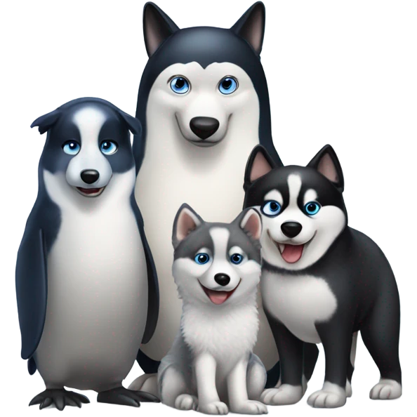 Penguin and two husky dogs emoji