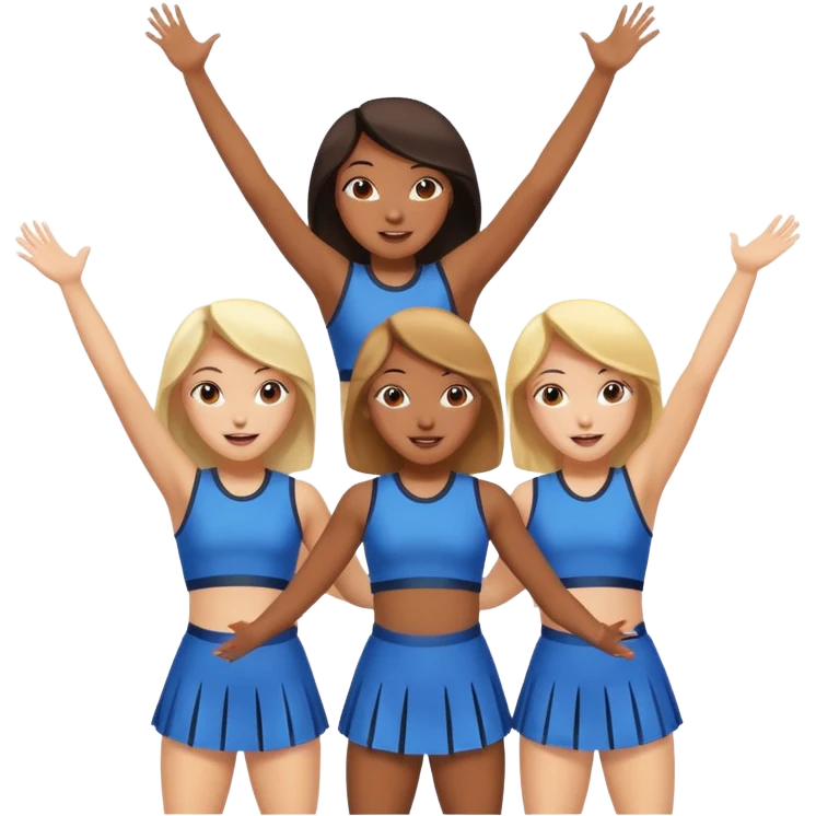 4 girls in a cheer stunt black skin and white skin emoji