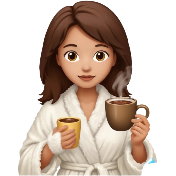 {
      "type": "human",
      "look": "fluffy robe woman, messy hair, holding cup of cocoa",
      "description": "a woman in a fluffy robe with messy hair, holding a cup of cocoa"
    } emoji
