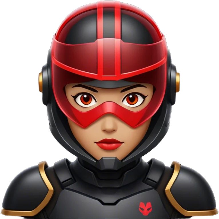 A futuristic bounty hunter in sleek black armor, glowing red visor in the dark emoji