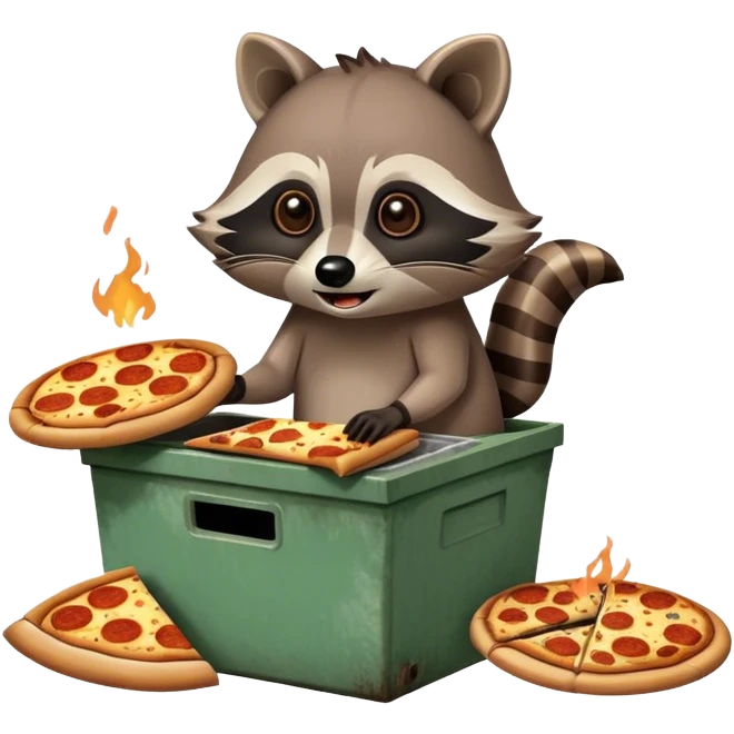 Raccoon eating pizza on a dumpster fire  emoji