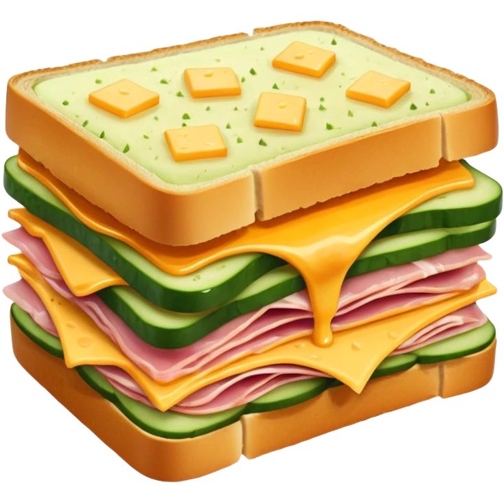 cucumber sandwich without excessive cucumber. with meat in them. bread slightly toasted. and melted cheese emoji