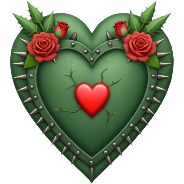 Can you make a sage green heart with a gothic design, I want roses and spikes around the heart. In the middle of the heart the letter I emoji