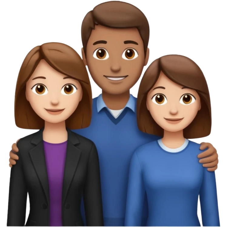 Two woman with brown hair standing next to a man with brown hair  emoji