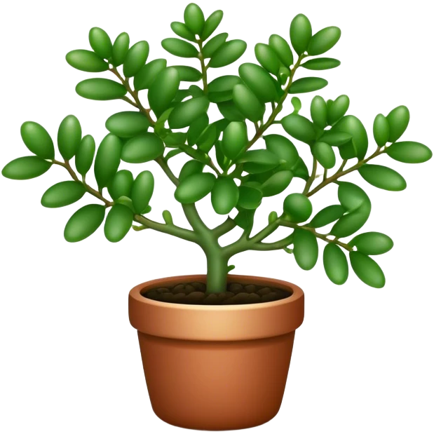 Cinematic Realistic Jade Plant Emoji, Thick and glossy, with dark green, round leaves that shine under the light. The sturdy stems and vibrant foliage give a sense of prosperity and tranquility. Soft glowing outline, capturing the essence of good luck, growth, and natural elegance in a flourishing jade plant! emoji