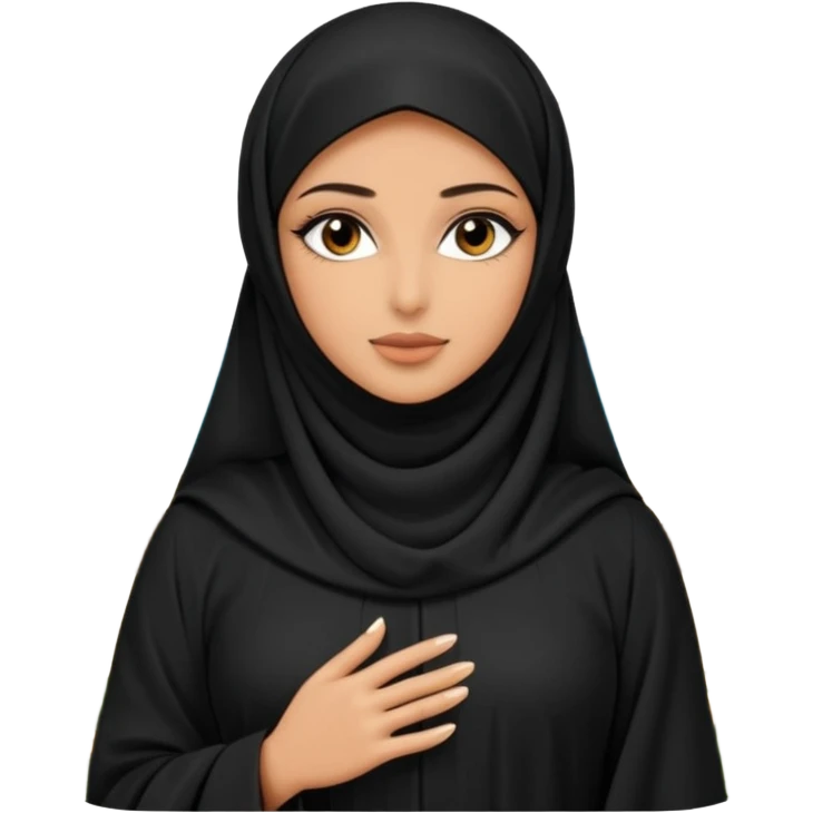 A beautiful woman in a modern black abaya and niqab, only her stunning eyes are visible. Standing in an outdoor garden with palm trees. Realistic photo, natural light, soft focus background. emoji