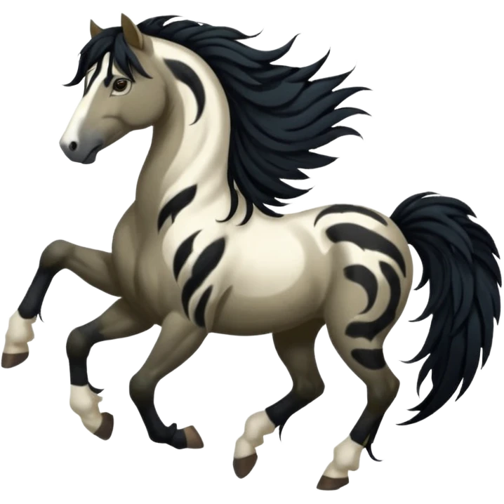 Dark bay gypsy cob with black feathers and mane emoji