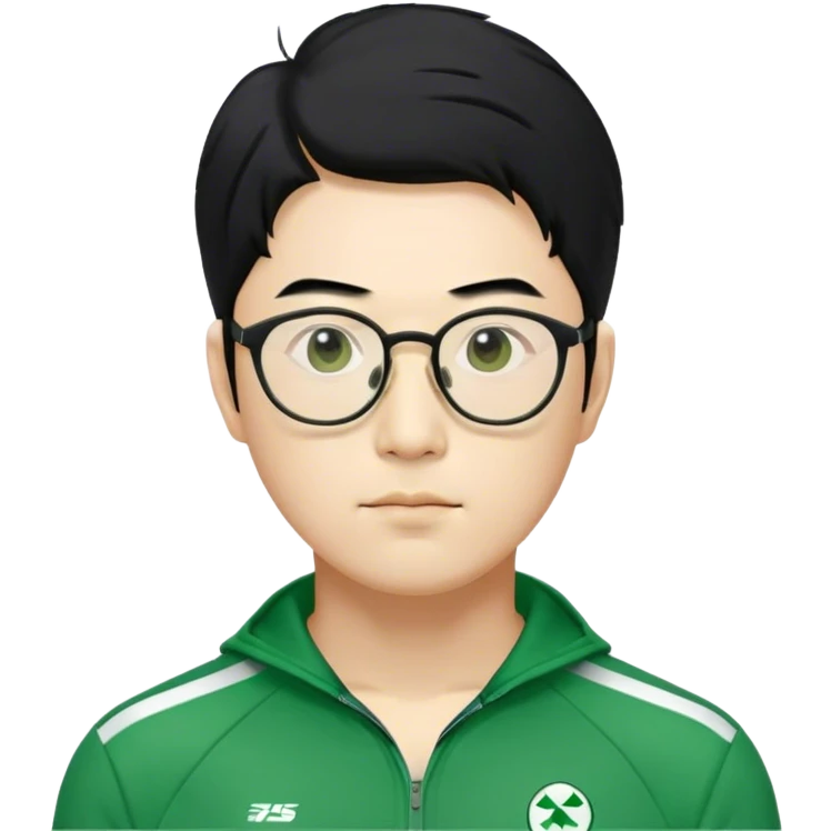 Cho Sang-woo Age: Late 30s
Appearance: have glasses, A well-groomed man with neatly combed black hair, sharp facial features, and a more composed demeanor.
Outfit: Green player tracksuit emoji