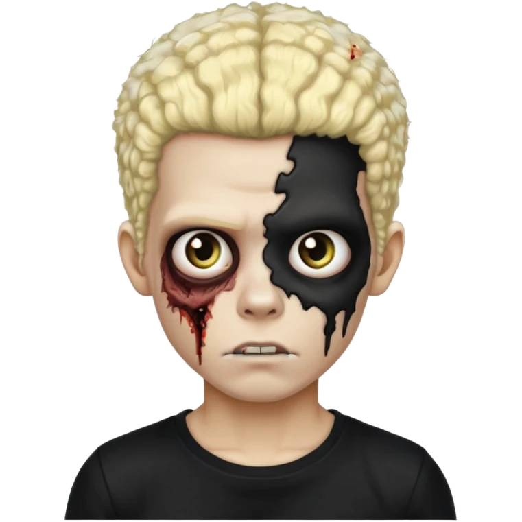 zombie boy with split blonde and black afro, black shirt emoji