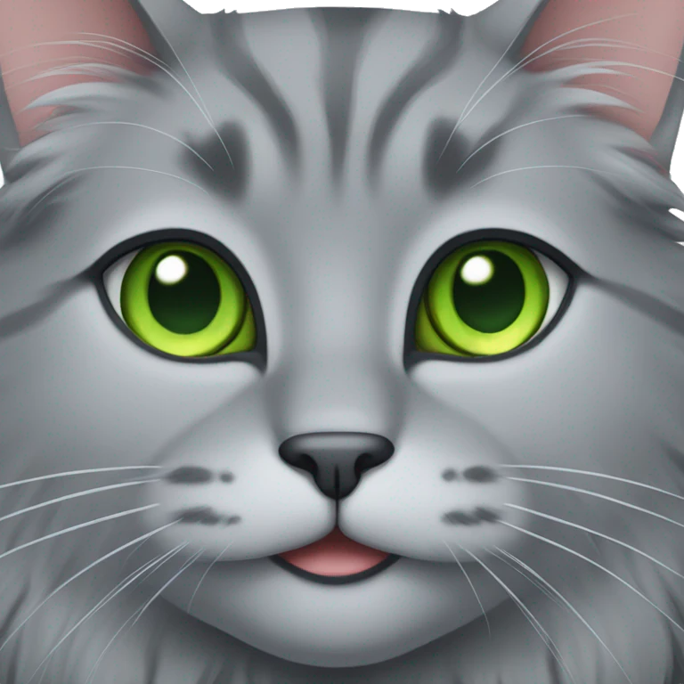 Fluffy grey cat with green eyes emoji
