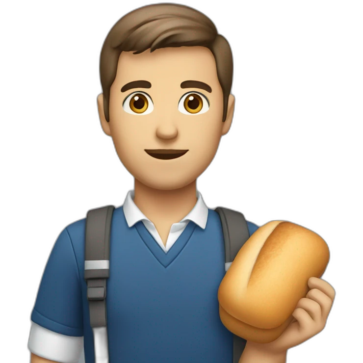 school driving teacher with brown eyes with brown hairs and bread emoji