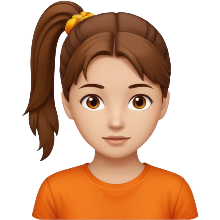 brown hair girl with ponytail and orange shirt emoji