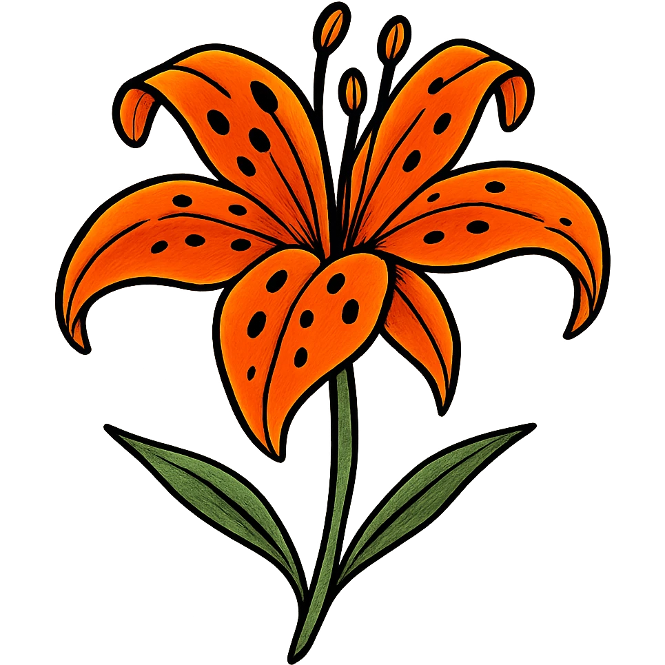 Make the old fashioned tiger lily more colorful, keep hand drawn ink style, with no background. emoji