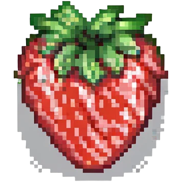 heart-shaped strawberry, pixel art style, small size, red and green emoji