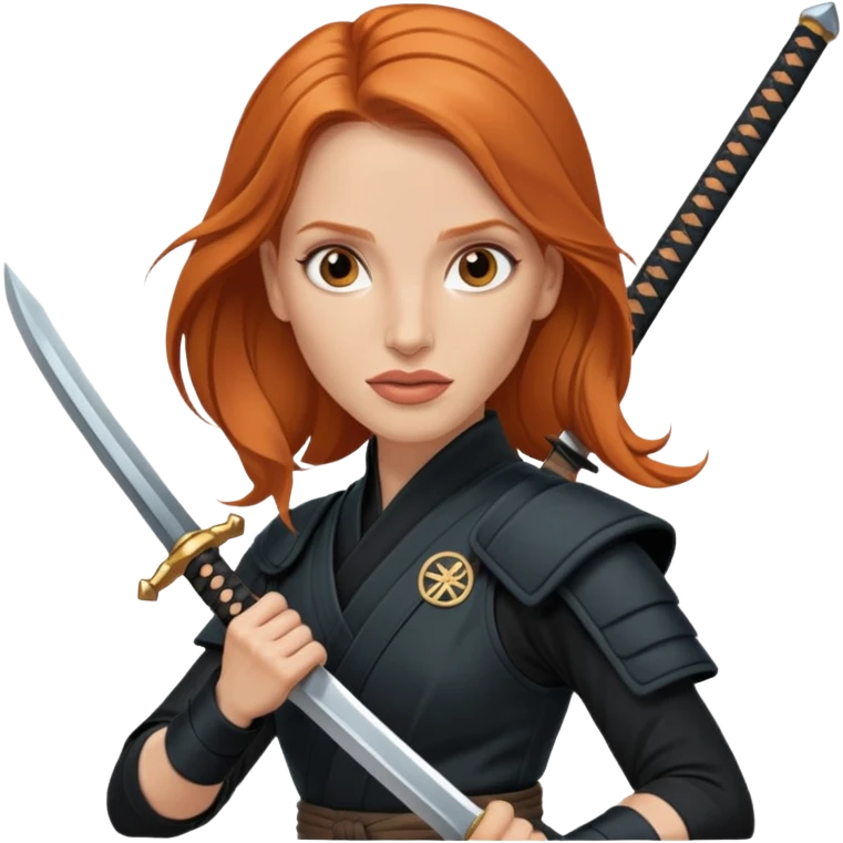 Jessica Chastain, in a ninja position with big swords emoji