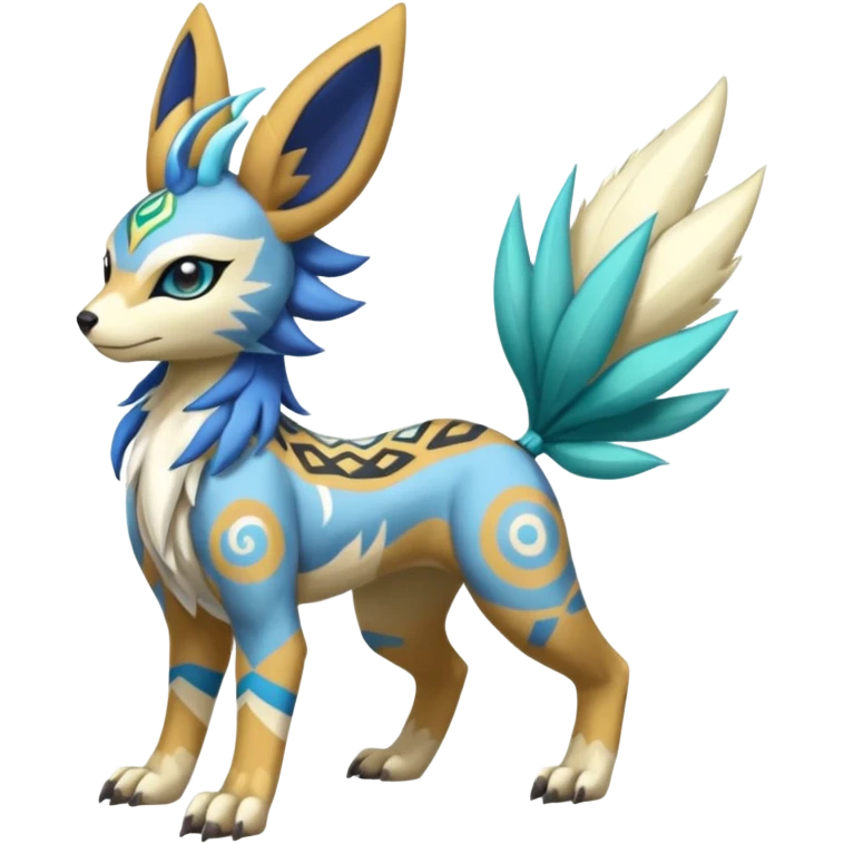 Tropical Tiny Marked Patterned Tribal WereGarurumon-Suicune-Linoone-Meloetta-Renamon-fusion-hybrid-creature (full body) emoji