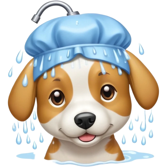 Perro dandose una ducha con gorro emoji