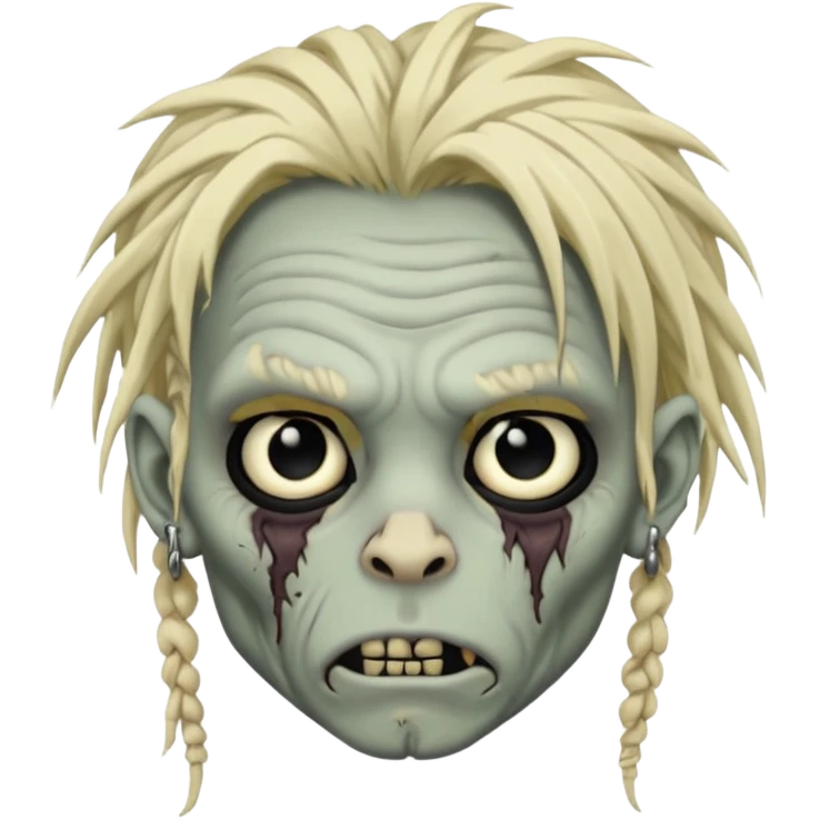 Grey pale skinned zombie boy with wrinkled skin and blond dreadlocks. Nose and ear piercings. Emo. emoji