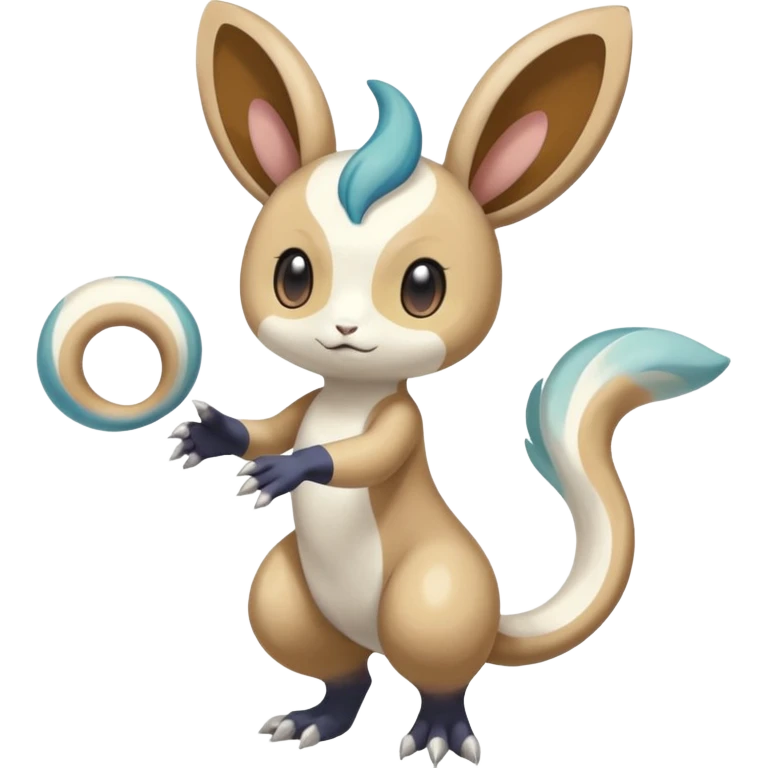 Colorful Skilled Adept Graceful Asian Painted Meloetta-Minccino-Absol-Emolga-Pachirisu-Floatzel-fusion-hybrid-creature (full body) emoji