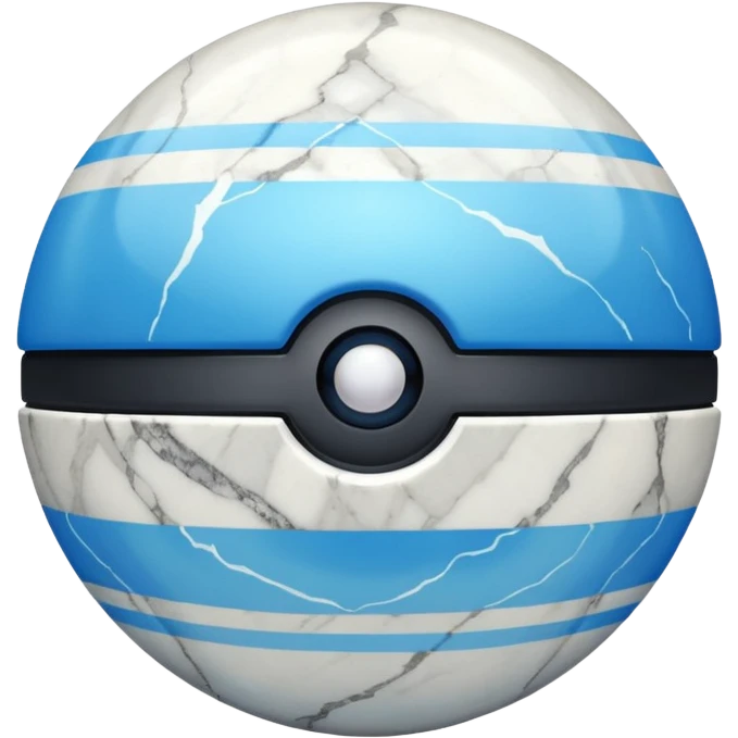 blue pokeball emoji, top half is a more saturated blue, bottom half is white, black stripe, with a white sheen, with a pearlescent finish, with a marble effect emoji