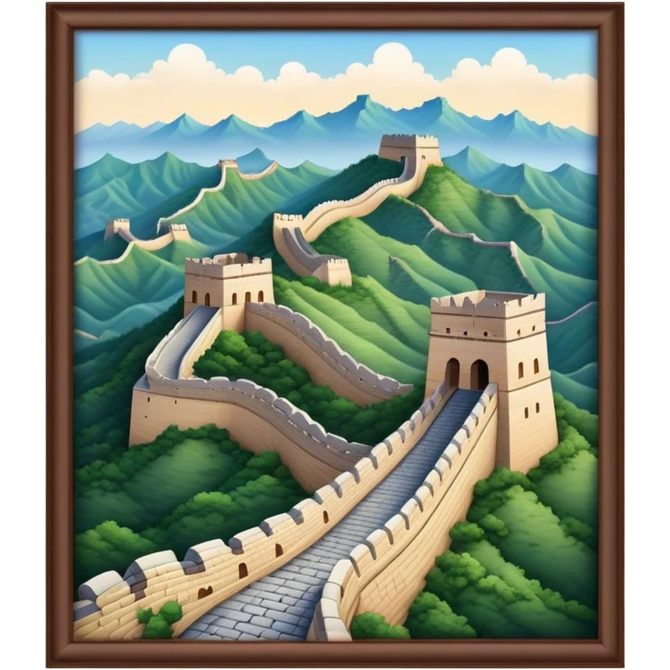 Cinematic Realistic Great Wall of China Landmark Emoji, depicted as ancient fortifications winding across majestic mountains, rendered with intricate detail and dramatic lighting. emoji