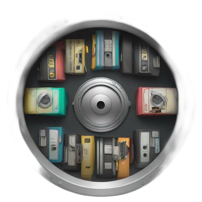 a vault around vault door with VHS tapes around it emoji