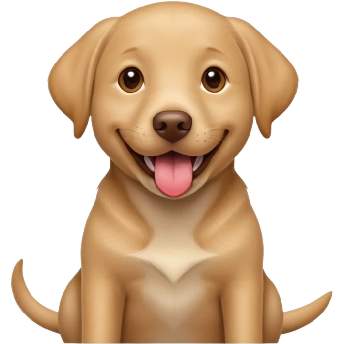 Happy light brown Labrador Full-grown dog sitting on beige background, wide smile with tongue out, looking at camera, playful and curious expression, professional portrait style emoji