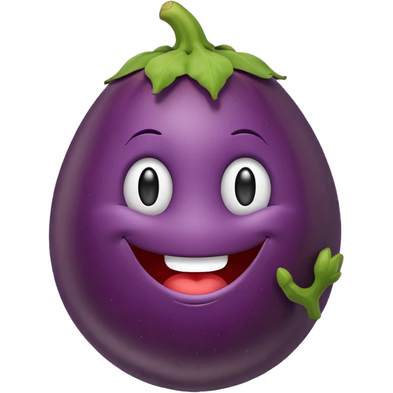 smiley face with hand on top of an eggplant, friendly and simple emoji