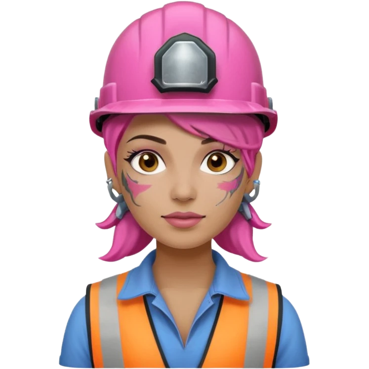 construction worker woman pink helmet and face tattoo emoji