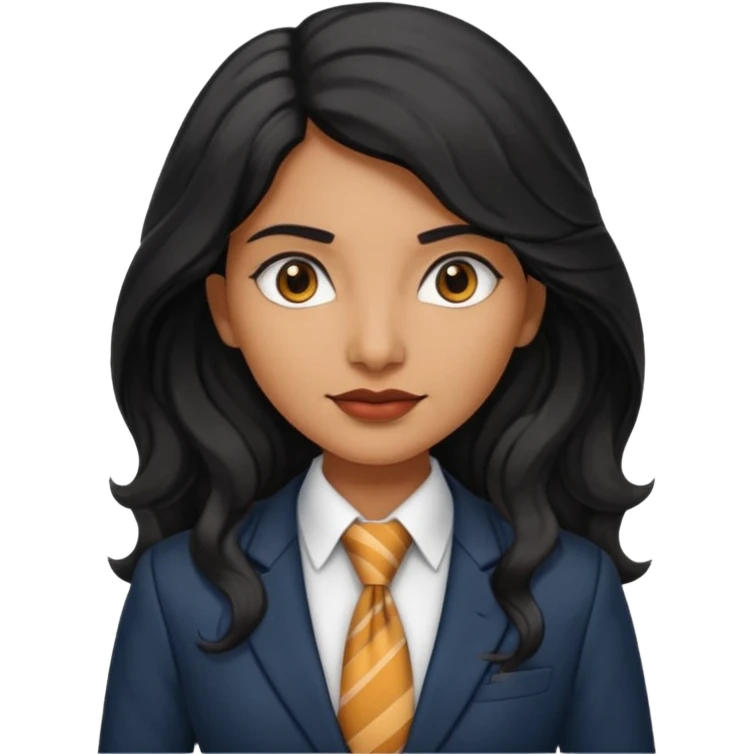 wavy long black haired indian woman with tie and blazer emoji