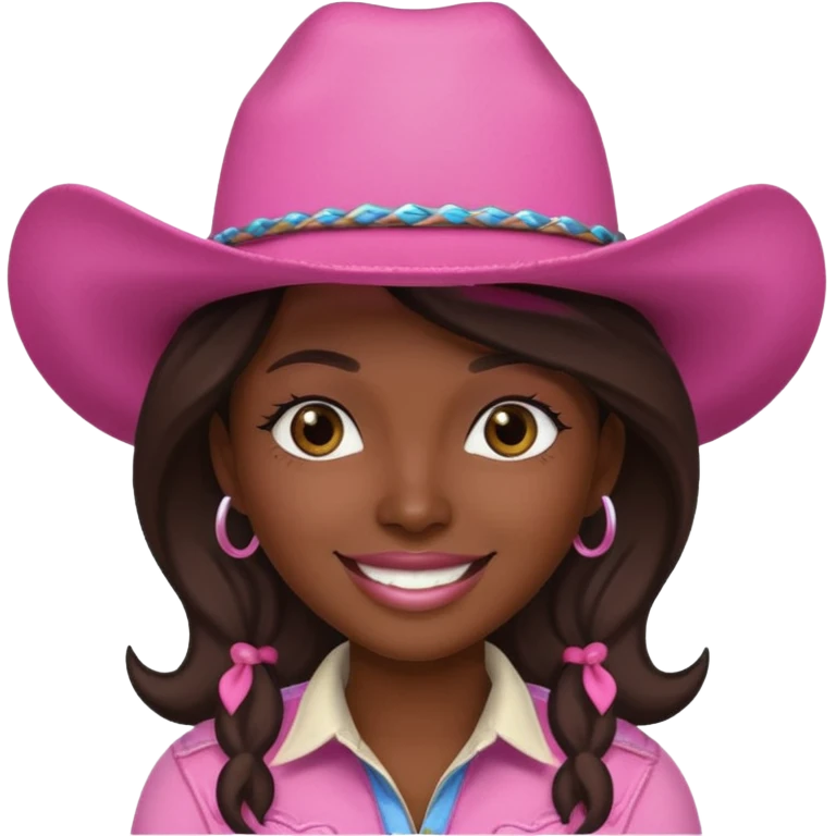 dark skin cowgirl with pink hat emoji