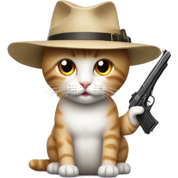 cat with a very nice hat and a gun emoji