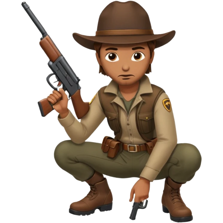 hunter crouching with gun, alert expression emoji