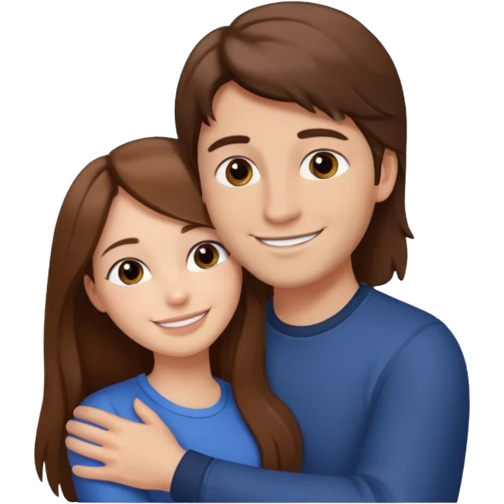 "Man with short brown hair and fair skin, hugging a woman with long brown hair and fair skin, both smiling."
 emoji