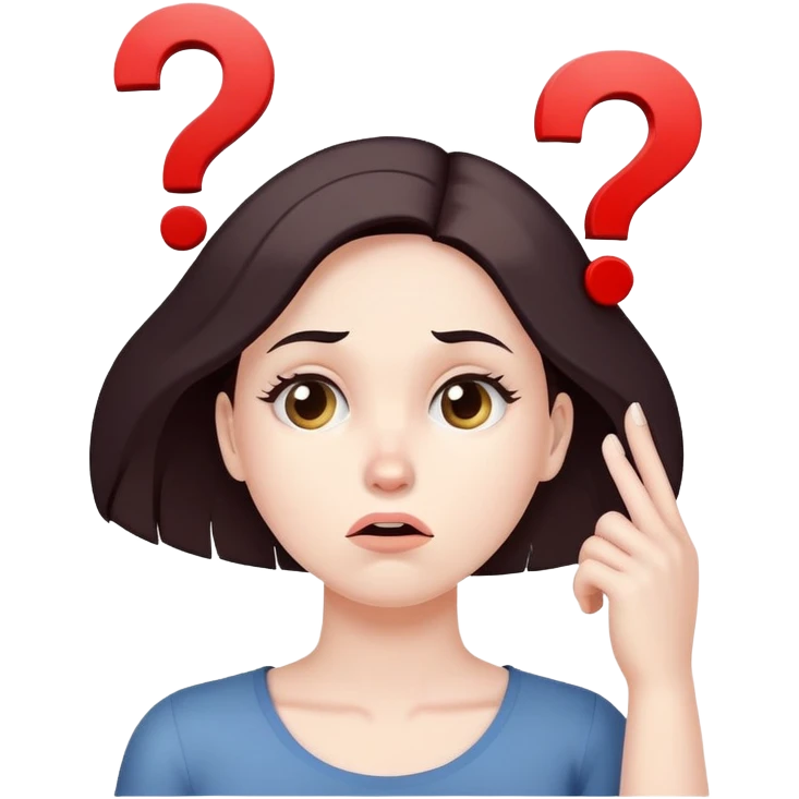 Woman with puzzled expression, scratching her head with a question mark emoji