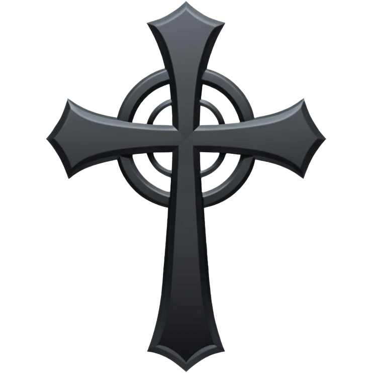 Minimal emoji, simple gothic cross forged from matte black metal, thick balanced proportions, fashion avant-garde minimalism, no decoration, no glow, no neon, flat emoji style, centered, transparent background emoji