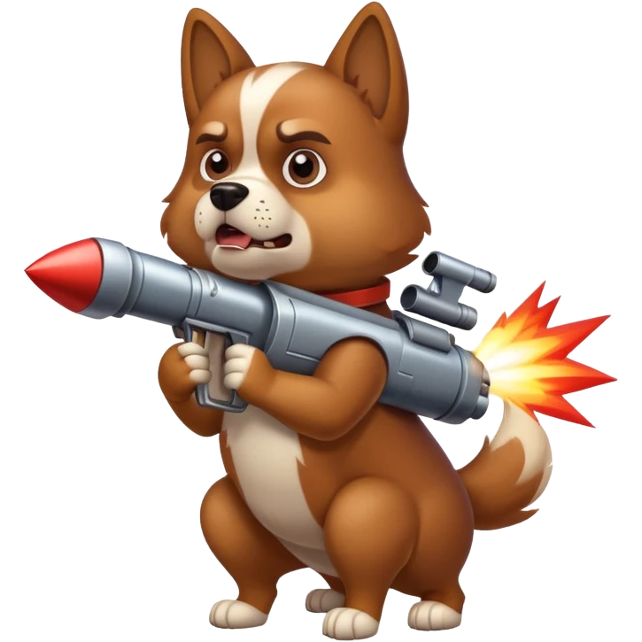 A dog with a rocket laucher, looking mad
 emoji