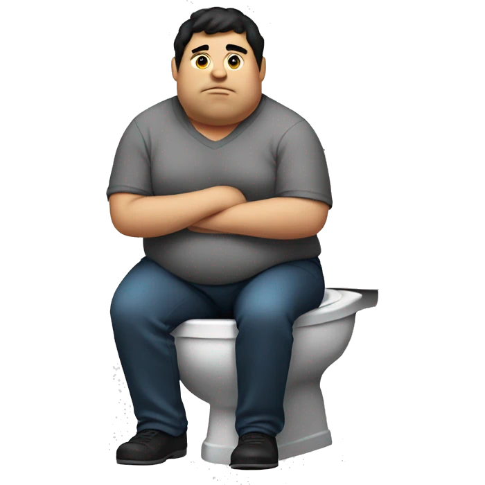 Fat man with black hair sitting on toilet  emoji
