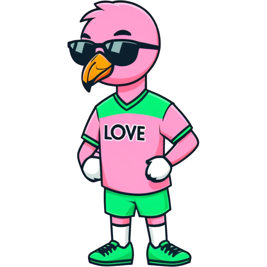 flamingo soccer player wearing sunglasses and a black and green jersey emoji