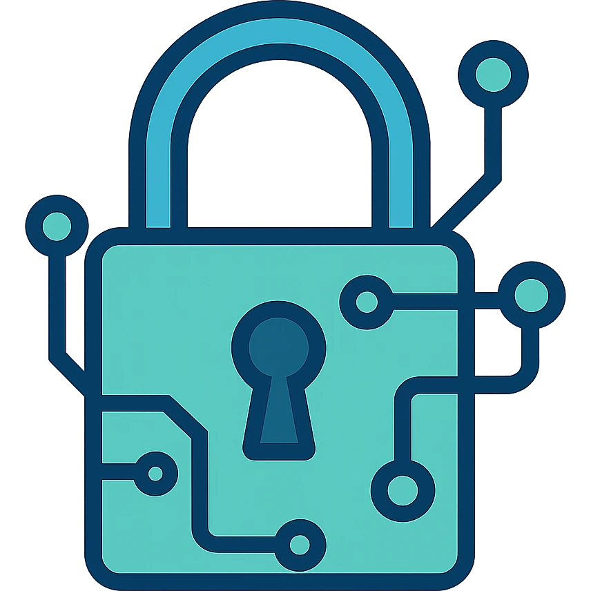 flat style padlock with electronic circuit details, blue and green colors emoji